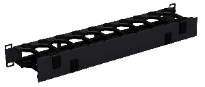 Кабельный органайзер 19", 1U, полезная глубина 100 мм, металлический, с пластиковыми пальцами, с крышкой, черный