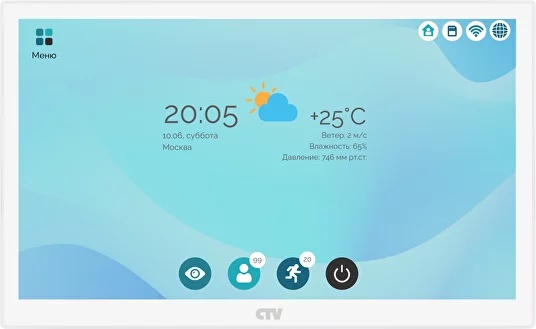 Монитор видеодомофона с технологией Touch Screen для управления работой и параметрами монитора,&nbsp;&nbsp;IPS 10", 1024х600, до 2 панелей, до 2 видеокамер, SD до 256Gb, поддержка форматов AHD, TVI, CVI и CVBS, встроенный модуль Wi-Fi, поддержка P2P,&nbsp;&nbsp;моб устройств с ОС Android, iOS. ПО CTV HOME, автоответчик,&nbsp;&nbsp;функция фоторамки и часов,&nbsp;&nbsp;встроенный источник питания&nbsp;&nbsp;