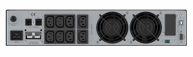 Онлайн ИБП ДКС серии Small Rackmount, 2000 ВА/1800 Вт, 1/1, 8xIEC C13, EPO, USB, RS-232, RJ45, Rack 2U, без АКБ, 9Ач