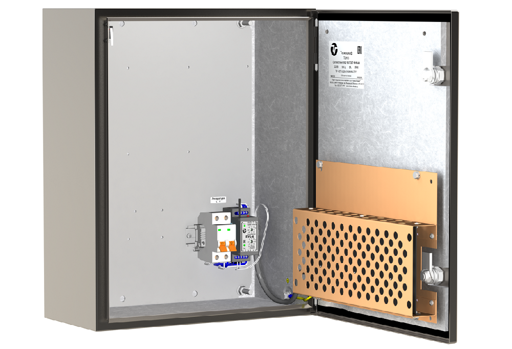 Шкаф из нержавеющей аустенитной стали AISI 304.&nbsp;&nbsp;-60° до +50°С. IP66. 102 Вт. 220В ± 15% AC, 6A. 400x500x210 мм.