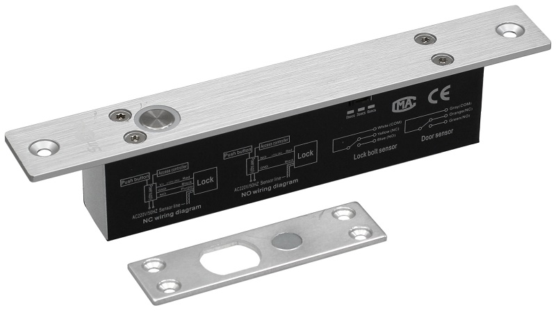Электромеханический соленоидный замок, НО, мониторинг двери, питание 12VDC / 250мА (пик 1,3А), цельнометаллический ригель, сила удержания 1000кг