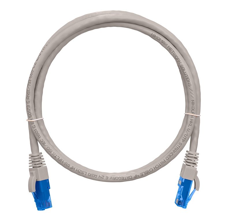 Патч-корд 20 метров U/UTP 4 пары, Кат.6, LSZH нг(А)-HFLTx, серый, 2хRJ45/8P8C, T568B, заливной, с защитой защелки, многожильный, BC (чистая медь), 24AWG (7х0,205мм)