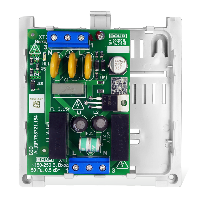 Блок защитный сетевой - для защиты приборов (мощностью до 500 Вт), питающихся от сети 220 В от импульсных помех и длительных перенапряжений. От минус 30 до +50°С