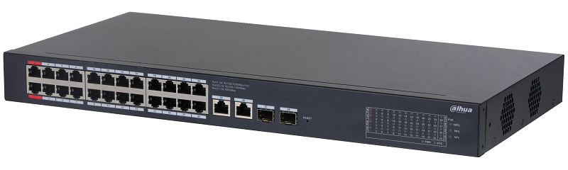 24-портовый гигабитный PoE коммутатор с функцией облачного управления, Порты: 24 RJ45 10/100/1000Мбит/с (PoE/PoE+/Hi-PoE),&nbsp;&nbsp;2 RJ45 10/100/1000Мбит/с (uplink), 2 SFP 1000Мбит/с (uplink); мощность PoE: порты 1~2 до 90Вт, порты 3~24 до 30Вт, суммарно до 240Вт; PoE watchdog, передача до 250м; питание: 100~240В(AC)