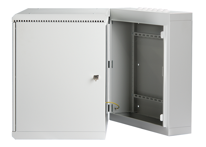 Настенный двухсекционный&nbsp;&nbsp;шкаф 19", 12U, металлическая дверь, промышленный, степень защиты IP55, Ш600хВ638хГ600мм, серый.