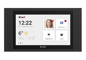 Видеодомофон индивидуальный. Дисплей: 10” IPS, сенсорный, 1280x800. Wi-Fi: 2,4 ГГц (IEEE 802.11n). Android 6.0. Встроенная камера. слот для MicroSD карты (до 32 гб), подключение датчиков сигнализации, фоторамка, проигрыватель видеофайлов, умный дом. Питание: PoE 802.3af и +12В. Поддержка: SIP P2P. Накладной монтаж,  316x185x29.5 мм. Корпус: алюминий, пластик. Цвет - черный. 