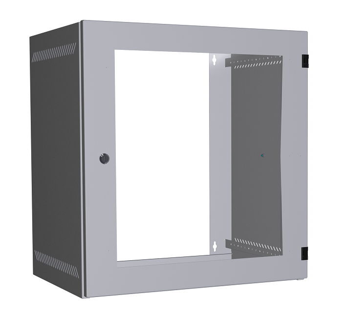 Настенный шкаф 19", 12U, стеклянная дверь, Ш540хВ573хГ400мм, 1 пара монтажных направляющих, сварной, серый