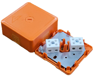 Коробка монтажная огнестойкая IP41, фарфоровый клеммник 4 контакта, до 6 мм кв., 75х75х30 мм, вводы вставки из эластичного материала, Оранжевая