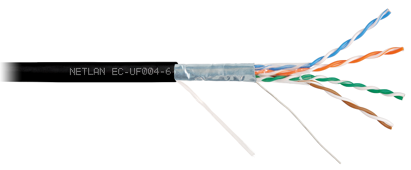 EC-UF004-6-PE-BK - Кабель F/UTP 4 пары, Кат.6 (Класс E), 250МГц, одножильный, BC (чистая медь), полиэтилен, внешний, до -40C, черный, 305м Кабель F/UTP 4 пары, Кат.6 (Класс E), 250МГц, одножильный, BC (чистая медь), полиэтилен, внешний, до -40C, черный, 305м