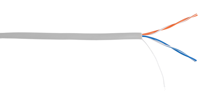 Кабель U/UTP 2 пары, Кат.5 (Класс D), 100МГц, одножильный, BC (чистая медь), внутренний, PVC нг(B), серый, 100м