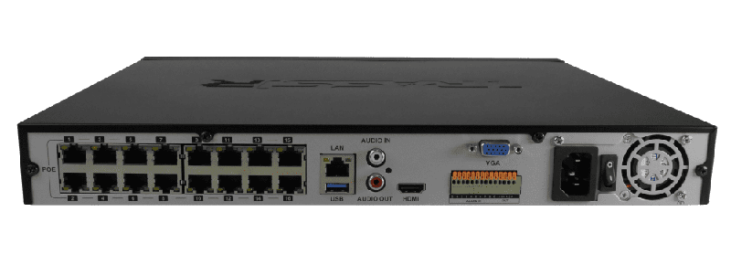 Сетевой видеорегистратор для IP-видеокамер под управлением TRASSIR на базе ОС Linux c 16-ю портами PoE. Регистрация и воспроизведение до 16 IP видеокамер (суммарный поток до 256 Мбит/сек). Разрешение записи до 12 MП. Вывод видео с разрешением до 4K. Поддержка кодеков H.264, H.264+, H.265, H.265+. Offload-аналитика.
