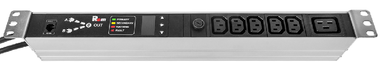 Блок розеток Rem-16 с АВР, 16A, 6xC13, C19, подключение к контроллеру R-2MC по Modbus, 2 шнура 1,8м