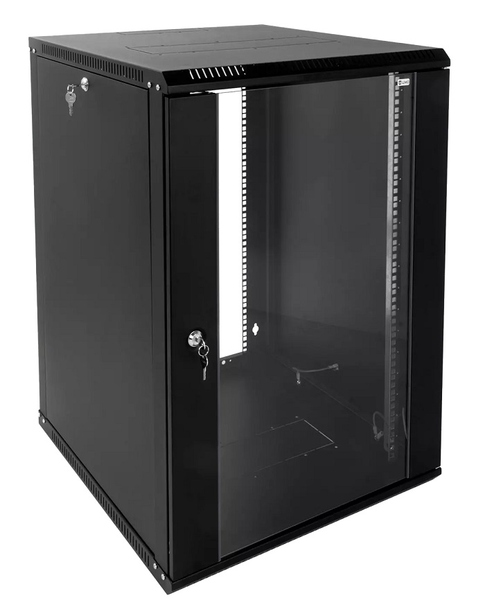 Шкаф телекоммуникационный настенный разборный ЭКОНОМ 18U (600 × 520) дверь стекло, цвет черный