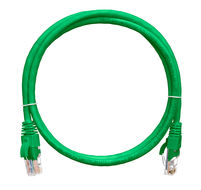 Коммутационный шнур U/UTP 4 пары, Кат.5е, 2хRJ45/8P8C, T568B, Molded, PVC, зелёный, 1м