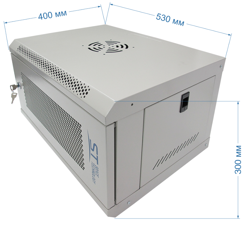 Настенный шкаф 19, 6U, Тип двери: Металлическая перфорированная, Высота: 300 мм, Глубина: 400 мм, Ширина: 530 мм, Статическая нагрузка: 90 (стена), 300 (опоры) кг, Цвет: Серый, IP20, Климатическое исполнение: УЗ, 1 полка в комплекте