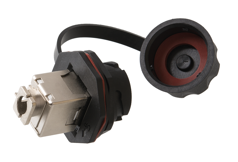 Индустриальный модуль-вставка Кат.6 (Класс E), 250МГц, RJ45/8P8C, 110/KRONE, T568A/B, экранированный, IP67, с защитной крышкой, черный 