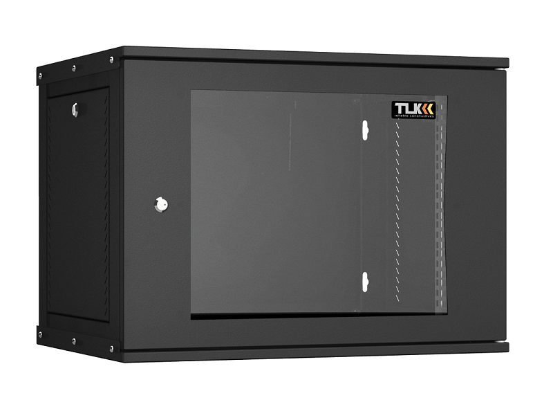 Настенный разборный шкаф TLK 19", 9U, стеклянная дверь, Ш600хВ436хГ450мм, 1 пара монтажных направляющих, черный