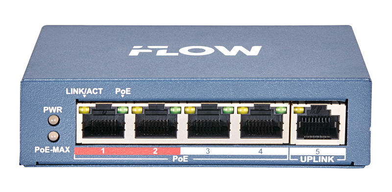 Коммутатор, L2, неуправляемый, 4 порта 10/100M RJ45 PoE, 1 uplink порт 10/100M RJ45, 802.3af/at, бюджет PoE 60 Вт, поддержка режима передачи до 300м,10Мб/с, CAT6; защита от перенапряжения 6 кВ