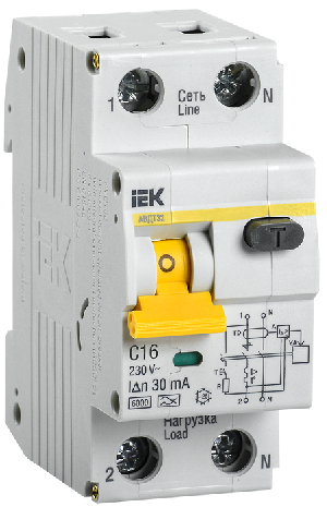 Автоматический выключатель дифференциального тока (Дифавтомат) АВДТ-32 1п+N 16А 30мА С (Электронный), KARAT IEK