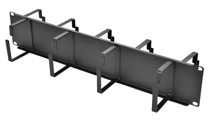 Горизонтальный кабельный органайзер двусторонний 19" 2U, 9 колец, цвет черный