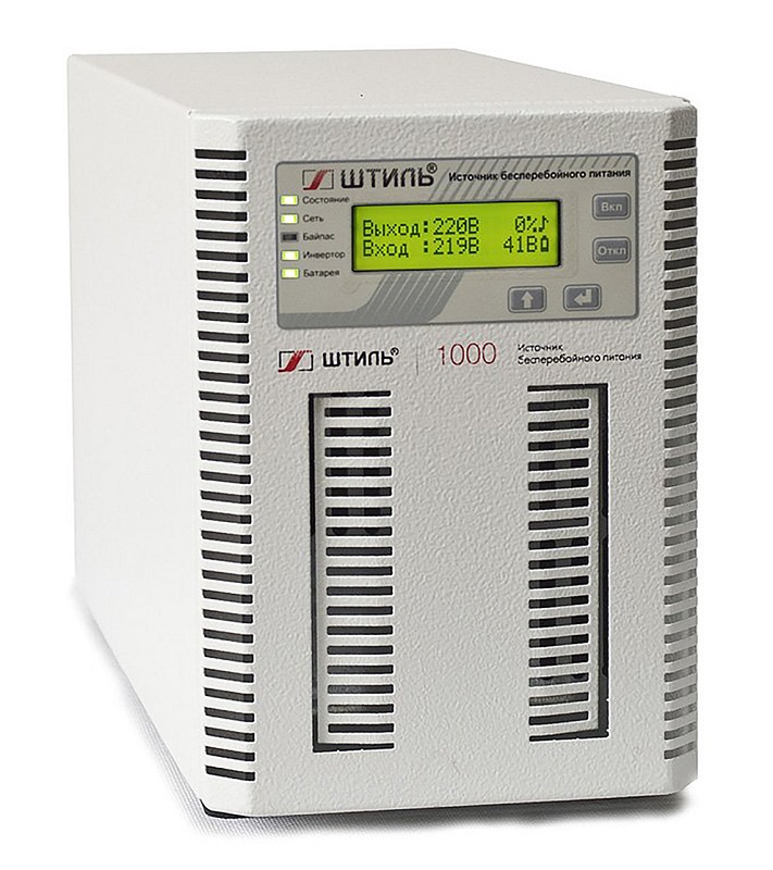 Источник бесперебойного питания напольный, on-line (с двойным преобразованием), чистая синусоида, 1000 ВA (900 Вт); U-вх.220 В; под внешние аккумуляторы, U-акб.36 В, I-заряд.5 А; ЖК-дисплей; выходные разъёмы - IEC-320-C13 (3 шт.), EURO F-type с заземлением (1 шт.); холодный старт, совместим с генератором; IP20, t-раб.+5...+40°C, 220х155х355 мм