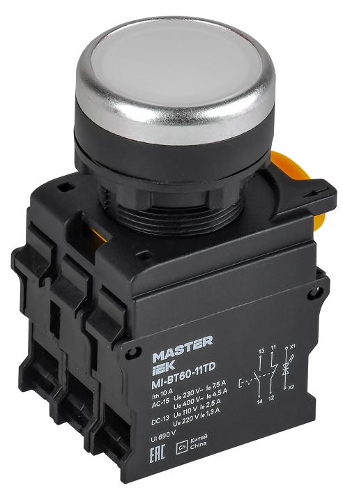 Кнопка с подсвет. и фикс. d=22мм 1NO+1NC белая MASTER IEK