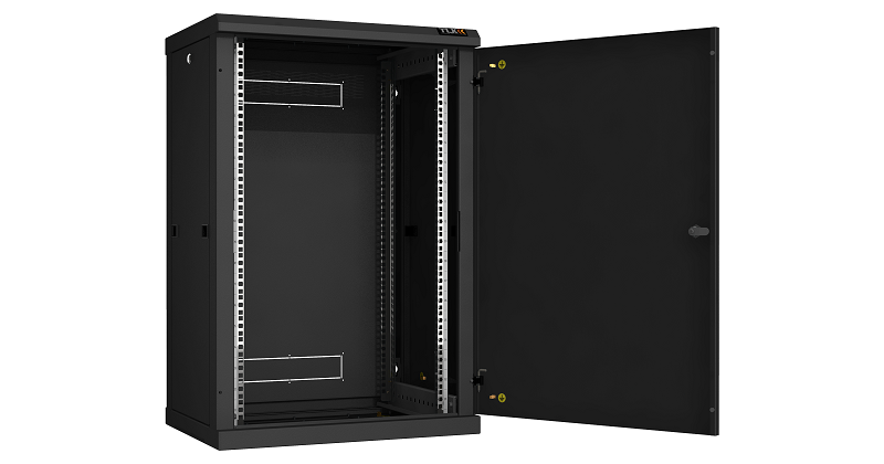 Настенный разборный шкаф TLK 19", 18U, металлическая дверь, Ш600хВ904хГ450мм, 2 пары монтажных направляющих, черный