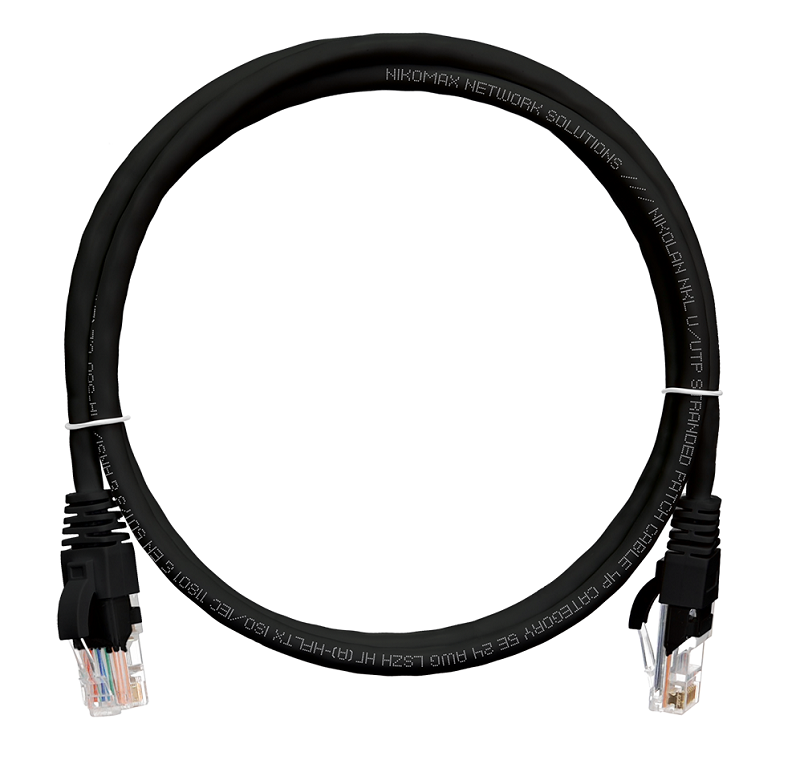 Коммутационный шнур U/UTP 4 пары, Кат.5е, 2хRJ45/8P8C, T568B, Molded, PVC, черный, 1,5 метра