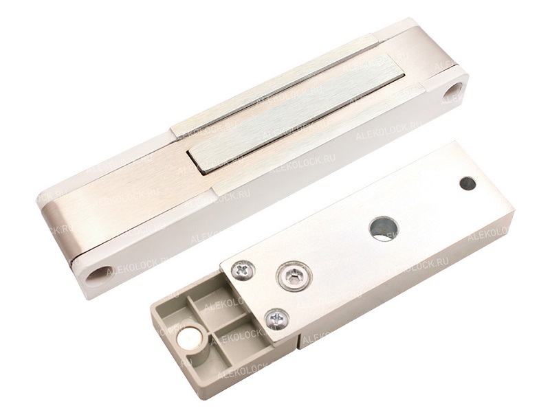 Электромагнитный замок с датчиком состояния двери (герконом), сила удержания 120-150кг, 12В/0,35А, 24В/0,17А, -20...+40 °C, IP54, корпус 151x33x19,5 мм, якорь 117х32,5х14,5 мм. Цвет: белый