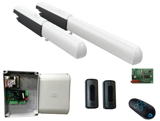 Комплект автоматики для двухстворчатых распашных ворот до 800 кг, до 3,0 м, 50%, на основе привода А3000А (блок управления ZF1N, радиоуправление с динамическим кодом, фотоэлементы)