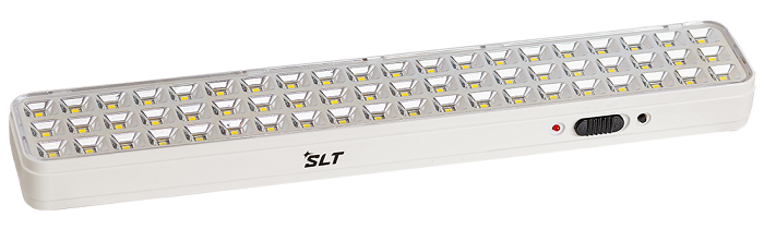 Аварийный светодиодный светильник, Количество SMD - 60 штук, поток 344 люмен, постоянный и непостоянный режим работы (AC/DC), 187-242В, аккумулятор 3,7В / 2200 мАч, защита аккумулятора от глубокого разряда и перезаряда, свечение от аккумулятора до 3 часов, 340х55х30мм , 0,25кг,&nbsp;&nbsp;0…+40, IP41