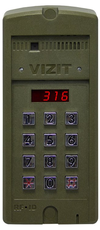 Блок вызова для совместной работы с БУД-302(М,К-20,К-80), БУД-430,БУД-485. Встроенный считыватель ключей VIZIT-RF3 (RFID-13.56МГц).Обеспечивает дополнительную защиту от несанкционированного администрирования домофона. Светодиодный дисплей. Подсветка клавиатуры.