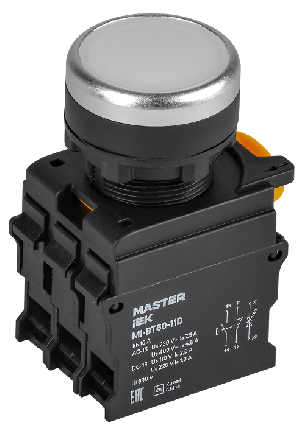 Кнопка с подсветкой d=22мм 1NO+1NC белая MASTER IEK