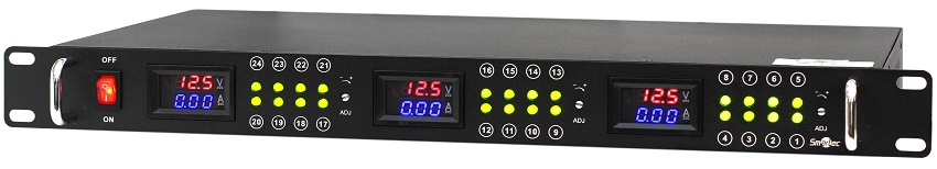 Блок питания 12 VDC/45 A, 24 канала, цифровой дисплей, корпус в стойку 1U, черный