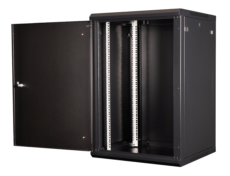 Шкаф 19" телекоммуникационный настенный, 18U 901х600х600 мм, дверь металл, черный
