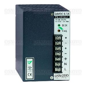 Промышленный блок питания. DC24V, 6,3A (150W). Защита от короткого замыкания, перенапряжения и перегрузки. Конвекционное охлаждение. Монтаж на DIN-рейку или стену. 75x110x121мм. -40...+50°C.