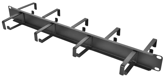 Горизонтальный кабельный органайзер двусторонний 19" 1U, 9 колец, цвет черный
