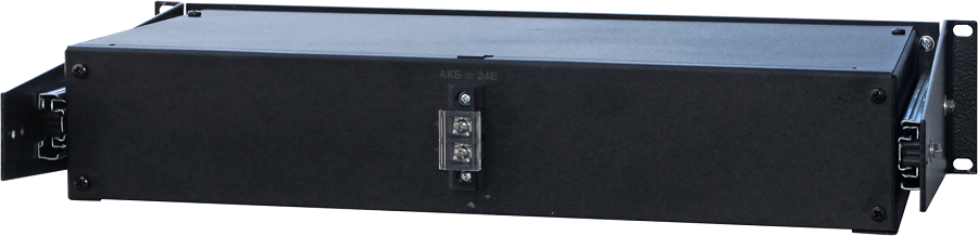 Аккумуляторный отсек под 2 АКБ 17 Ач,  для установки в 19" шкаф, высота 2U. Выдвижные телескопические кронштейны, фронтальные ручки.