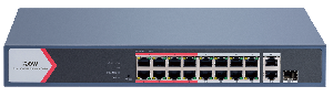 Коммутатор L2, Смарт-управляемый, 16 портов 10/100M RJ45 PoE, 1 uplink порт 1000М RJ45, 1 гигабитный комбо-порт, 802.3af/at, бюджет питания PoE 130 Вт, поддержка режима передачи до 300м,10Мб/с, CAT6; защита от перенапряжения 6 кВ; Поддержка унифицированного управления топологией, облачное управление, монтаж в стойку