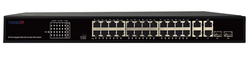 Неуправляемый коммутатор с 24 PoE портами (10/100/1000 Мбит/с Base-T PoE port),и 2 Combo портами (10/100/1000 Мбит/с Base-T), 2 Uplink (10/100/1000 Мбит/с Base-T), стандарты PoE EEE802.3af, EEE802.3at, максимальная мощность на порт 32Вт, общая - 370 Вт. Дальность передачи PoE до 250 метров. Максимальная потребляемая мощность 390 Вт. Молниезащита.  0...40 С. 440х44х207 мм