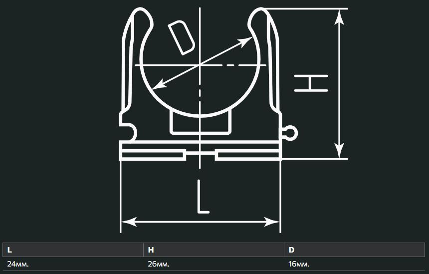 Крепеж клипса D16 FORTISFLEX, (в упаковке 100 шт.)