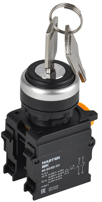 Переключатель с ключом 2 полож. 1NO+1NC чёрный MASTER IEK