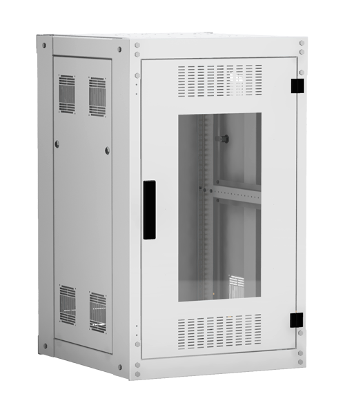 Напольный шкаф 19", 18U, стеклянная дверь, цельнометаллические стенки, Ш600хВ974хГ600мм, в разобранном виде, серый