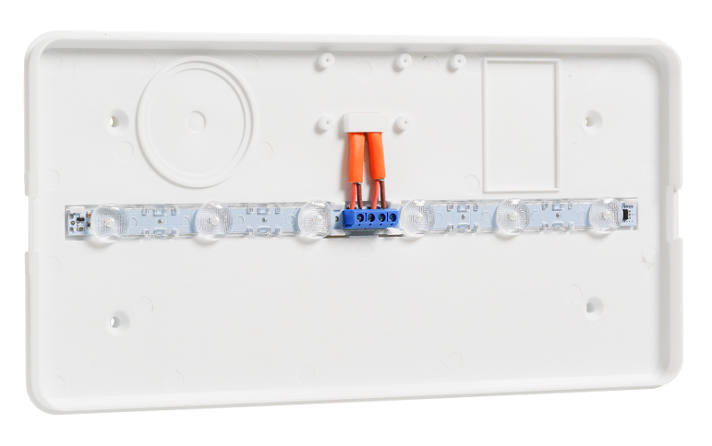 Световой указатель «ВЫХОД», 12/24В(от 9,5 до28,0), 30мА, IP52, -30..+55°С, 300х150х34мм, 0.3кг, Корпус табло имеет пространство для установки адресной метки