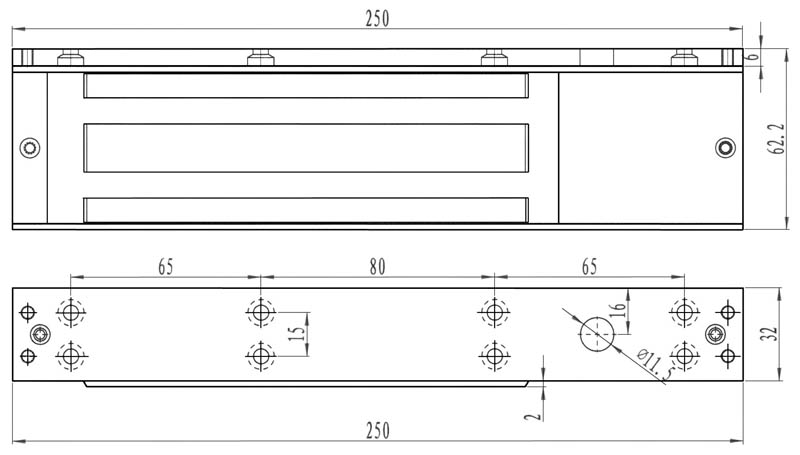 Электромагнитный замок, мониторинг, СИД, внутреннее исполнение, 12 VDC / 500мА или 24VDC / 250мА, усилие 350 кг.