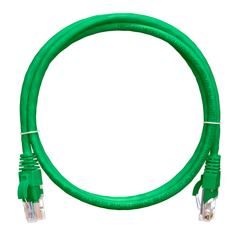 Коммутационный шнур U/UTP 4 пары, Кат.5е, 2хRJ45/8P8C, T568B, Molded, PVC, зелёный, 1,5 метра