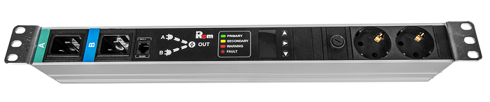 Блок розеток Rem-16 с АВР, 16A, 2xSchuko, подключение к контроллеру R-2MC по Modbus, вход 2xC20