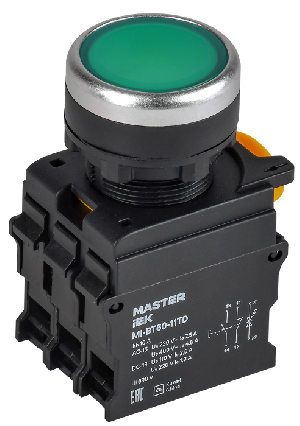 Кнопка с подсвет. и фикс. d=22мм 1NO+1NC зелёная MASTER IEK