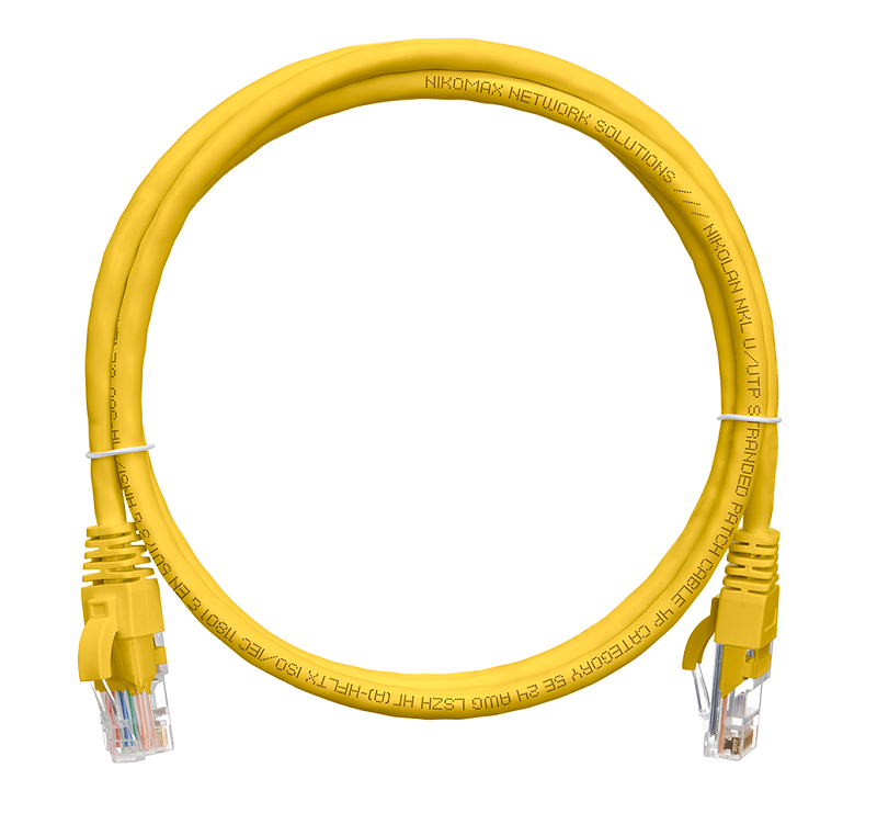 Патч-корд 1 метр, U/UTP 4 пары, Кат.5е,  LSZH,  2хRJ45/8P8C, T568B, Molded, желтый,
