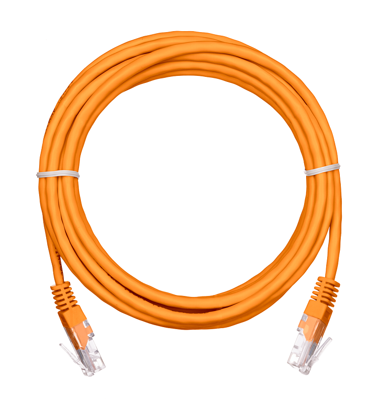 Коммутационный шнур U/UTP 4 пары, Кат.5е (Класс D), 100МГц, 2хRJ45/8P8C, T568B, заливной, многожильный, BC (чистая медь), PVC нг(B), оранжевый, 3м, уп-ка 10шт.